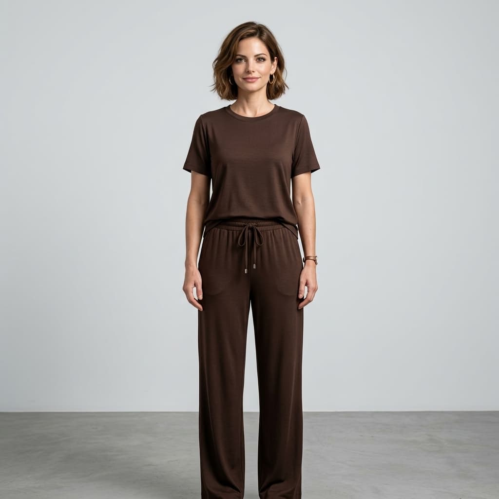 Musa 001 vestindo conjunto Marrom Chocolate em viscose Lore Liso 230g - Hooke Femme