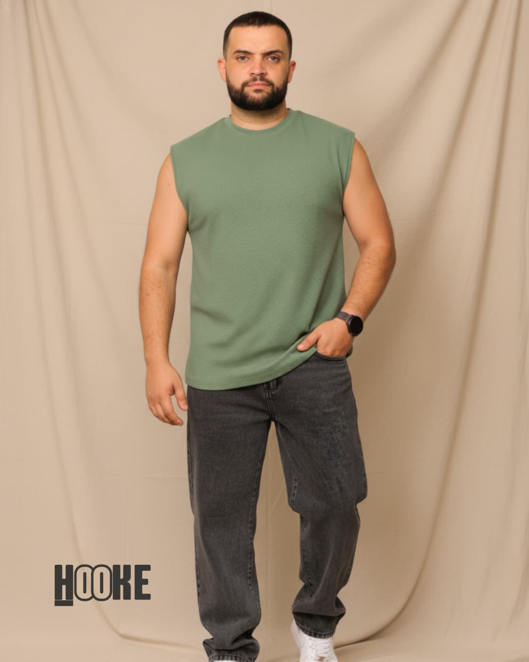 Regata Canelada Masculina Verde Militar em Algodão com elastano e modelagem ajustada ao corpo - Hooke Store